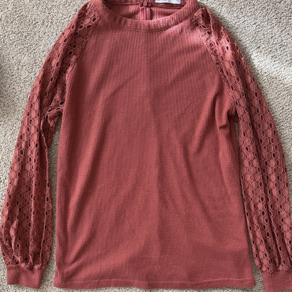 Elegant Lace Sleeve Women's Top - Pink - Medium